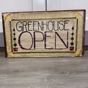 Folk Art Inspired Greenhouse Open Sign on Old Door Panel